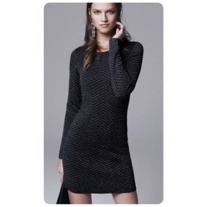 Christmas Express Metallic Chevron Long Sleeve Sweater Mini Dress Size M Black